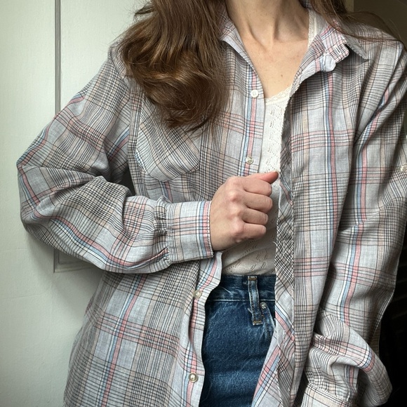 Vintage 70s 80s GAP Pastel Plaid Lightweight Button Down Blouse Top Shirt - Picture 1 of 13